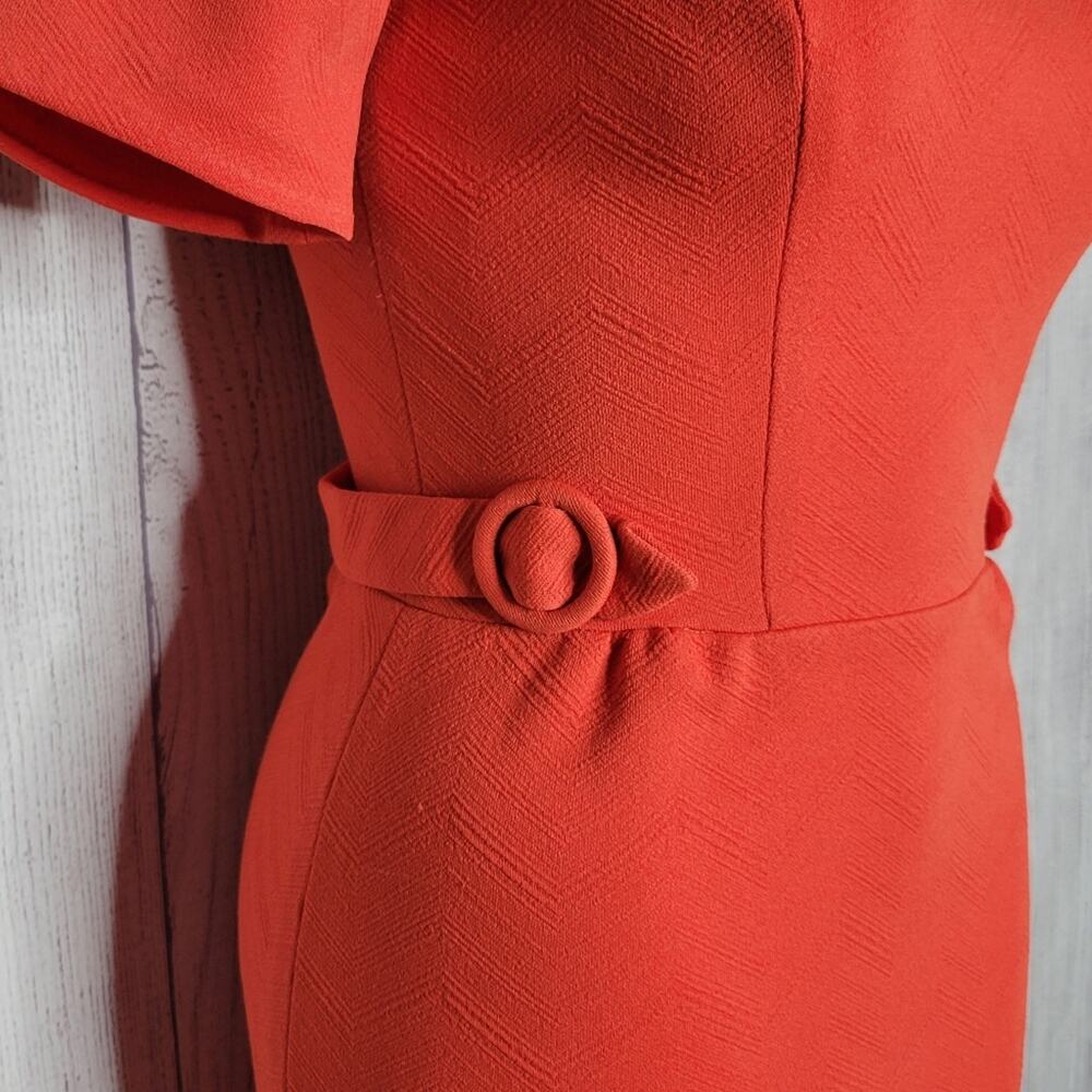 Vintage 70s California Sophoticates Orange Double Knit Polyester MCM Dress - Picture 4 of 6